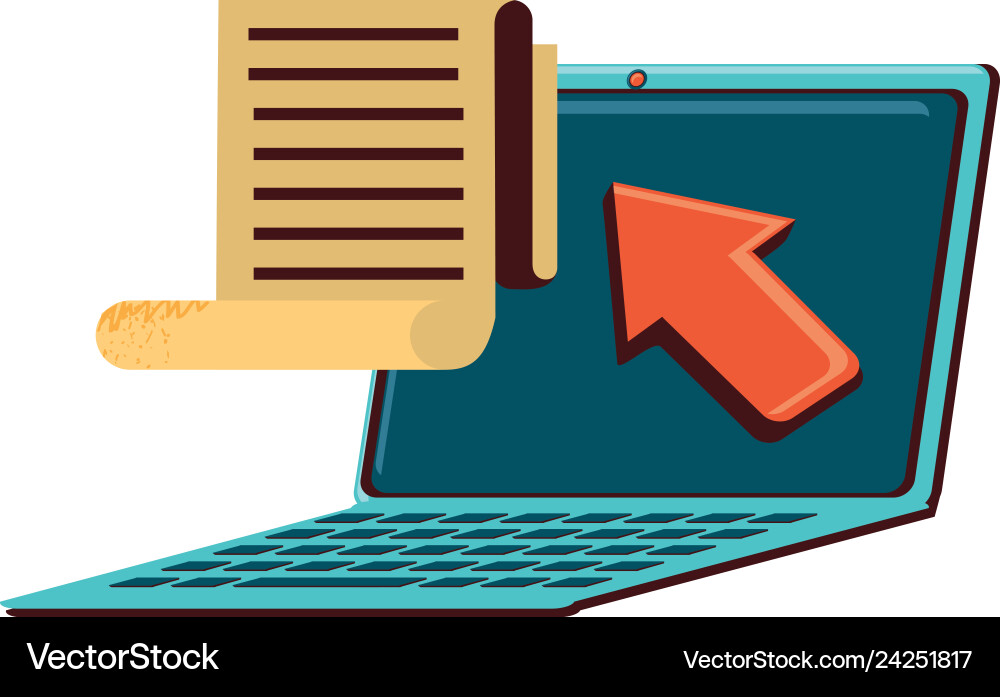 Laptop computer with paper receipt and arrow vector image