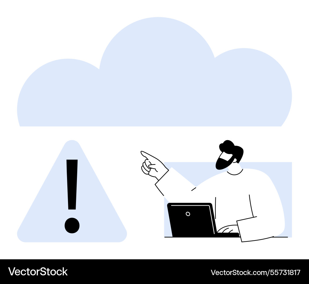 Man alerting about cloud-based error Man alerting about cloud-based error vector image