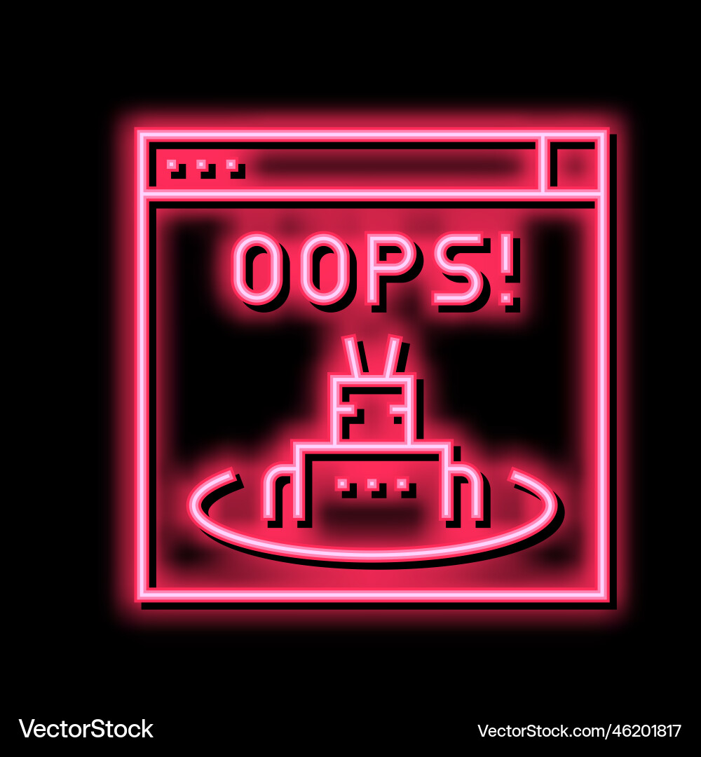 Oops web error neon glow icon vector image
