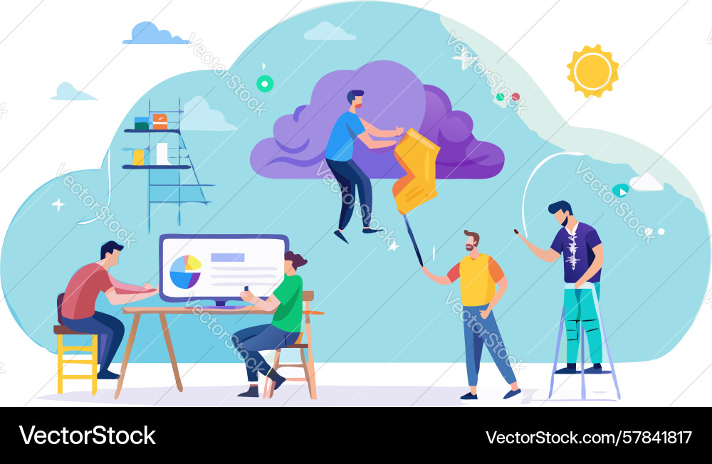 Professionals analyzing data on a cloud computing vector image