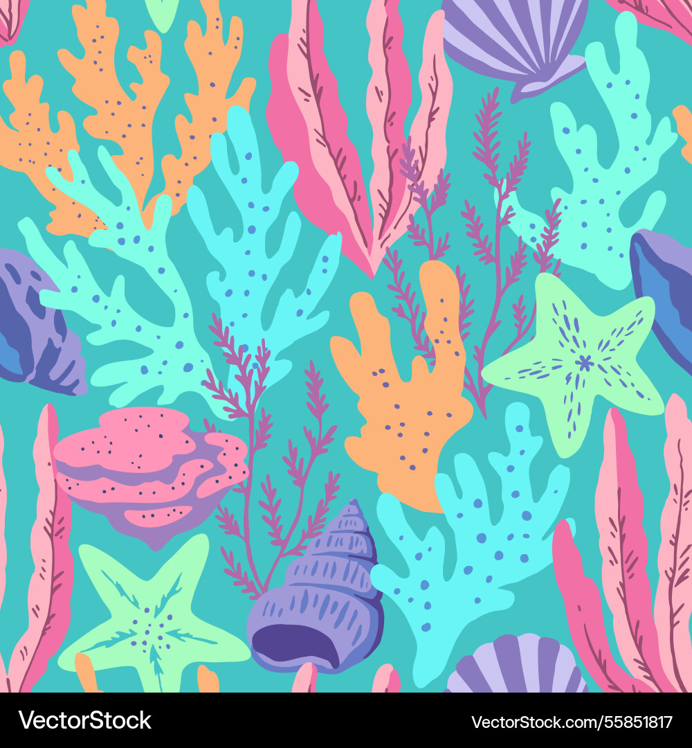Seamless pattern with colorful sea elements Vector Image
