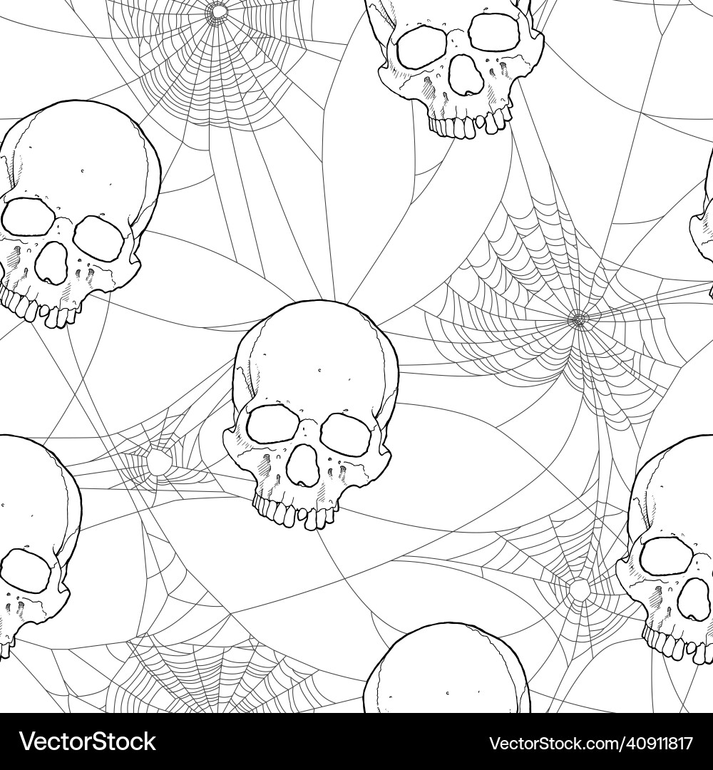 Seamless skull and spider web pattern vector image