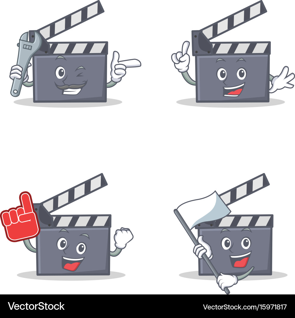 Set of movie clapper character with mechanic foam vector image