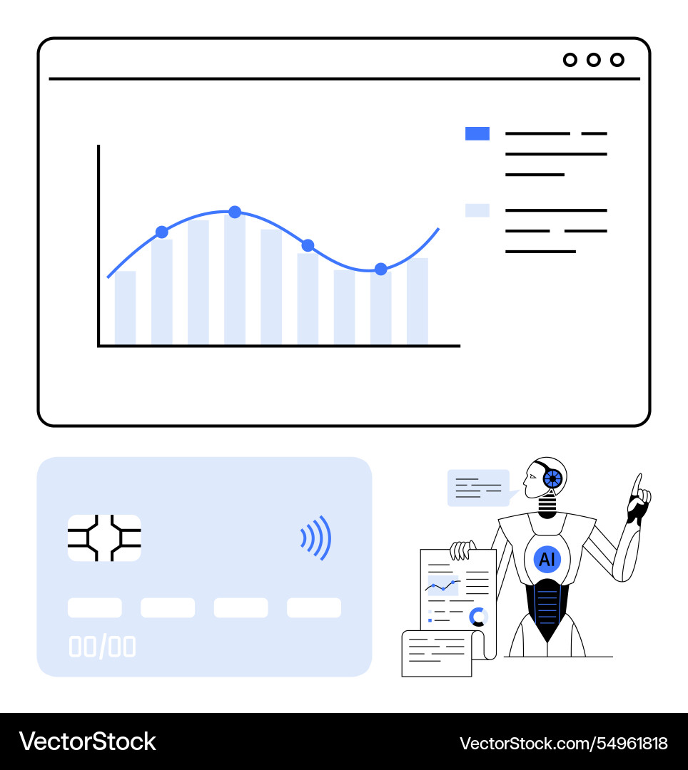 Ai robot analyzing financial chart data Ai robot analyzing financial chart data vector image
