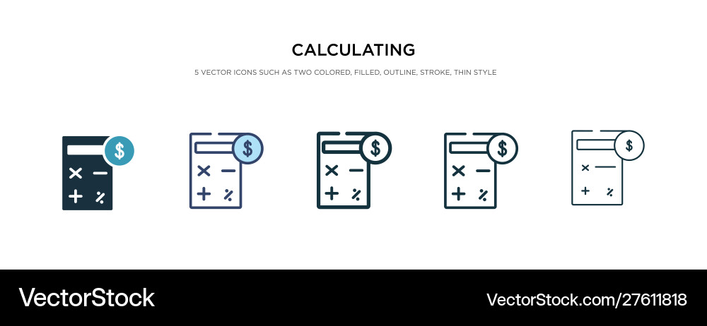 Calculating icon in different style two colored Calculating icon in different style two colored vector image