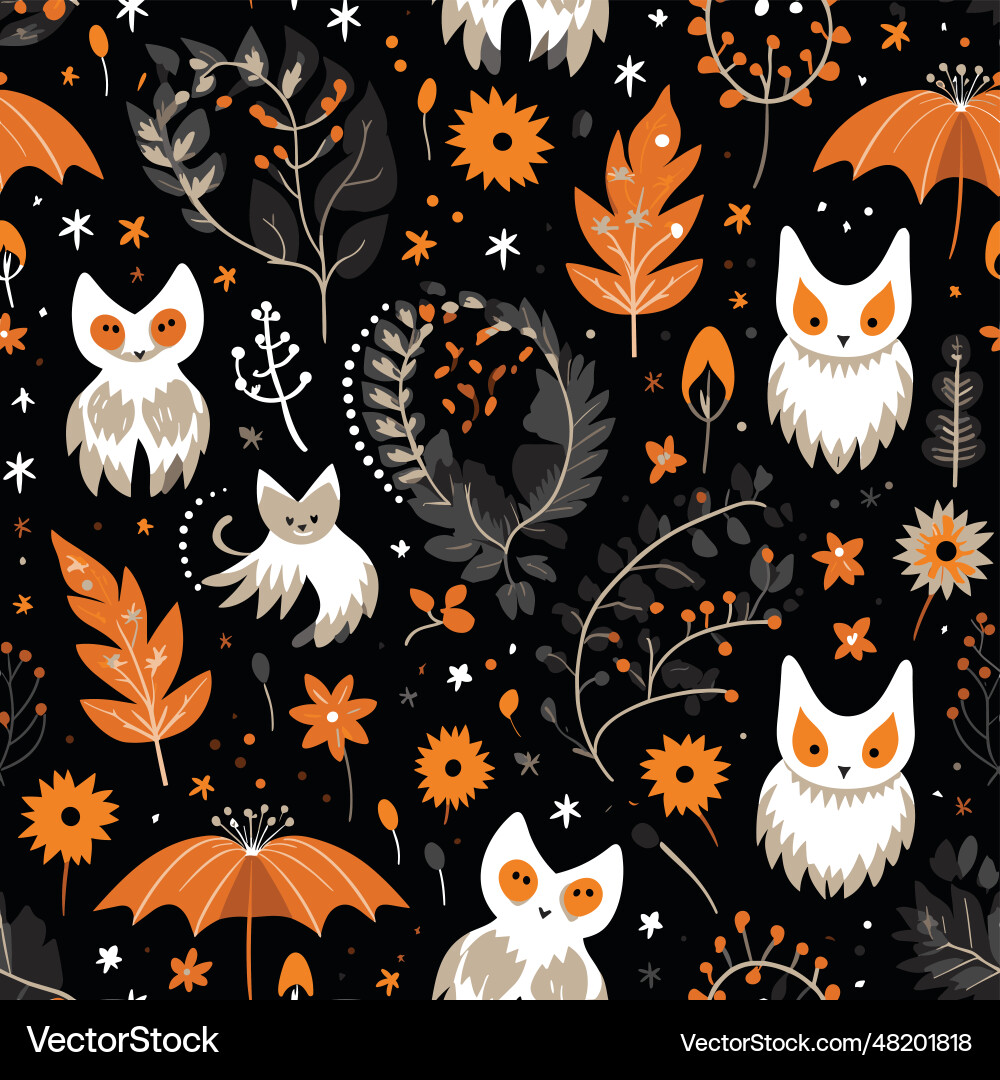 Ghostly pattern black background with ghosts Ghostly pattern black background with ghosts vector image