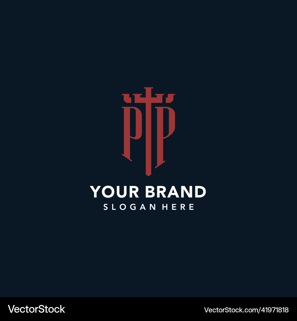 Pp initial monogram logos with sword and shield Pp initial monogram logos with sword and shield Vector Image