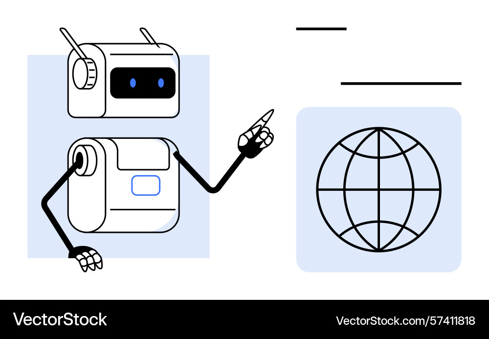 Robot explaining global concept with globe Robot explaining global concept with globe vector image