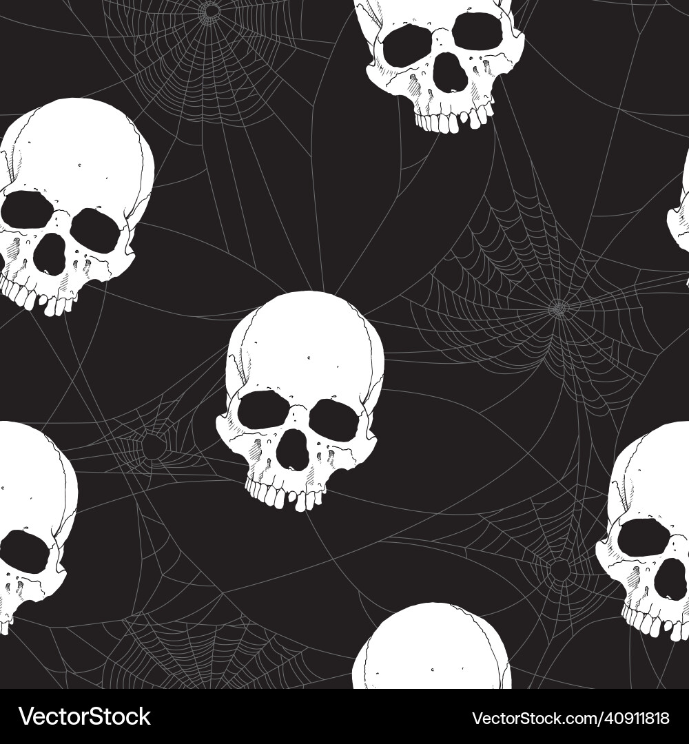 Seamless skull and spider web pattern vector image