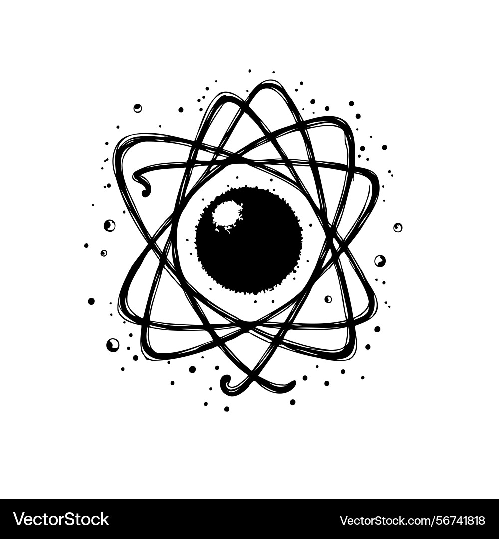 Stylized atom with dynamic sketched orbital paths vector image