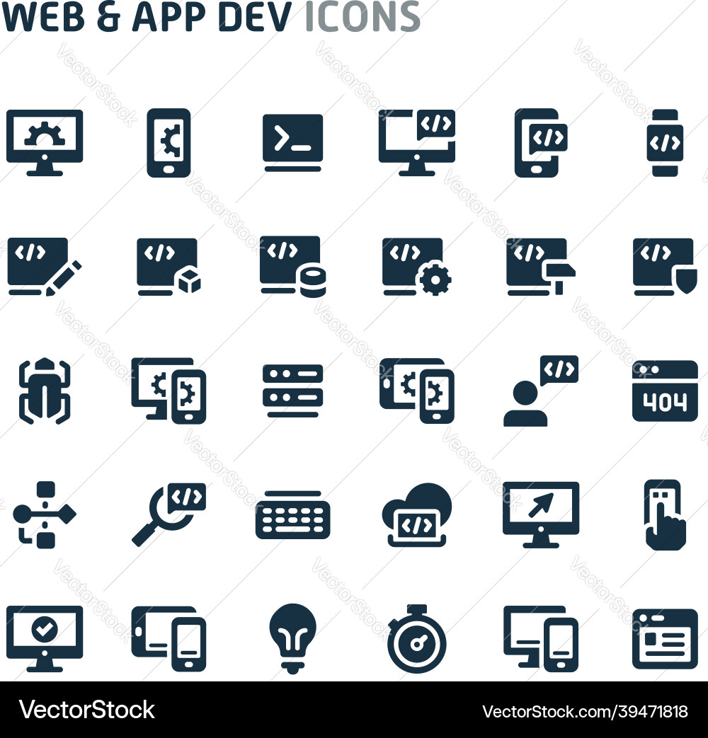 Website and application development icon set Website and application development icon set vector image