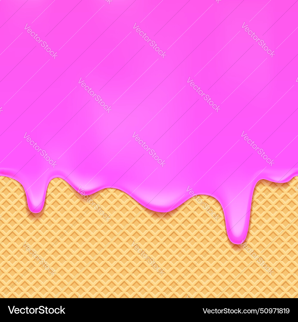 Ice cream melts over waffle background vector image