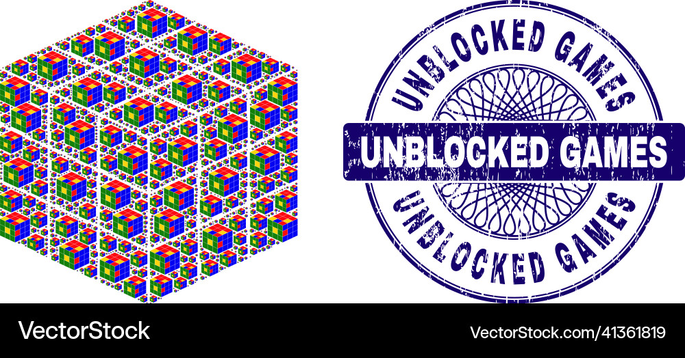 Puzzle cube recursion mosaic of items Puzzle cube recursion mosaic of items vector image