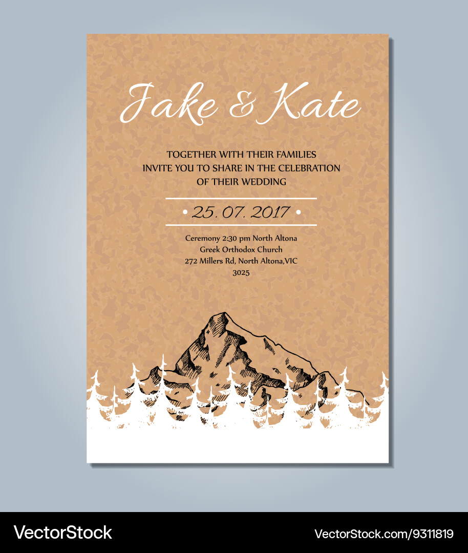 Rustic Mountain Wedding Card Vector Image