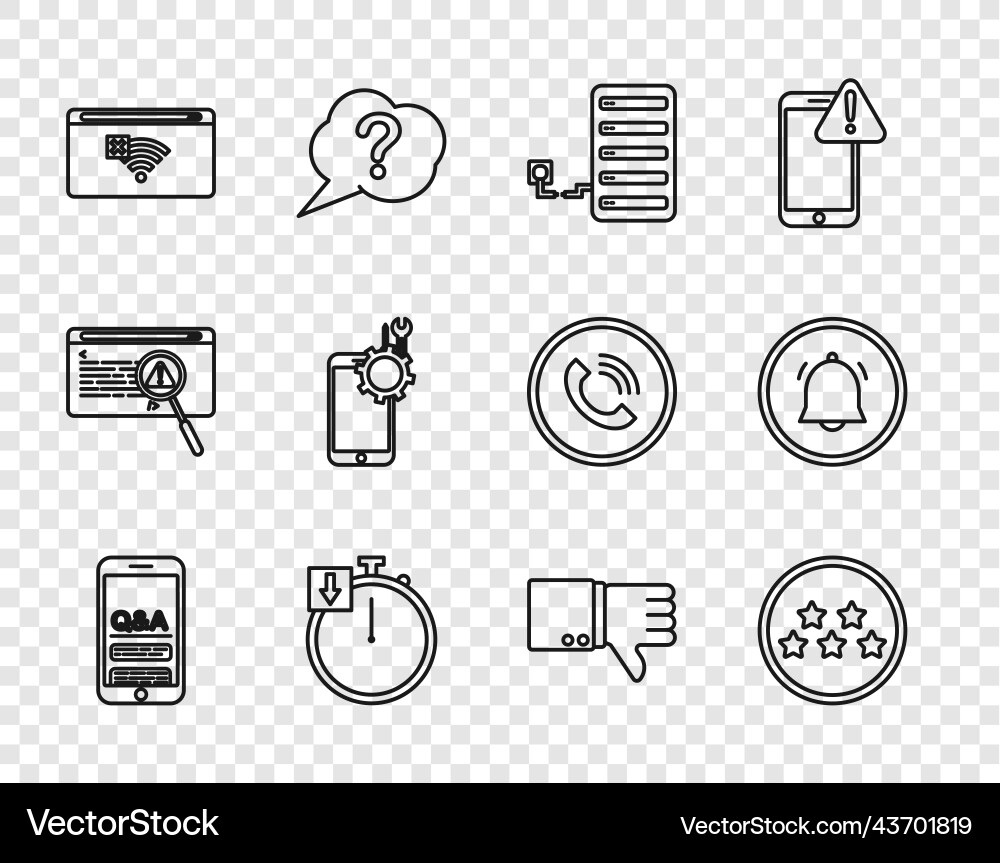 Set line mobile question and exclamation five Set line mobile question and exclamation five vector image