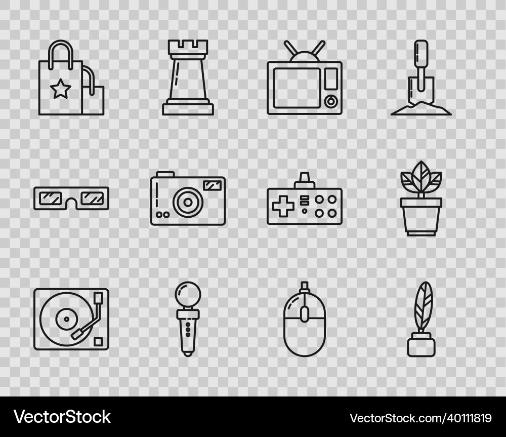 Set line vinyl player with a disk feather Vector Image