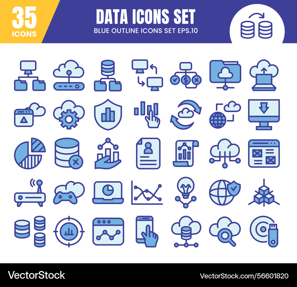 Database blue color outline icons setdata Database blue color outline icons setdata vector image