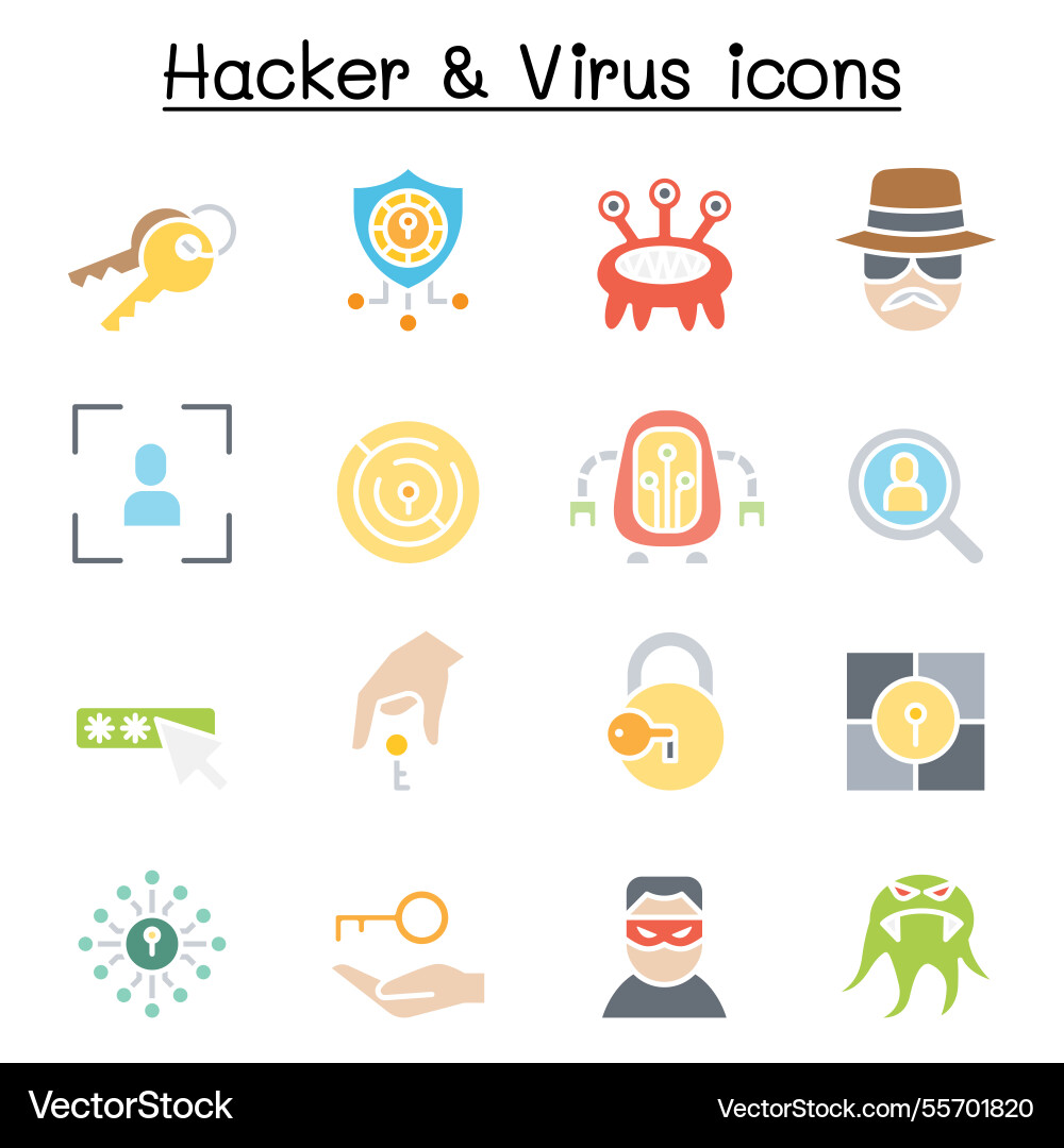 Hacker icon set in flat color style Hacker icon set in flat color style vector image
