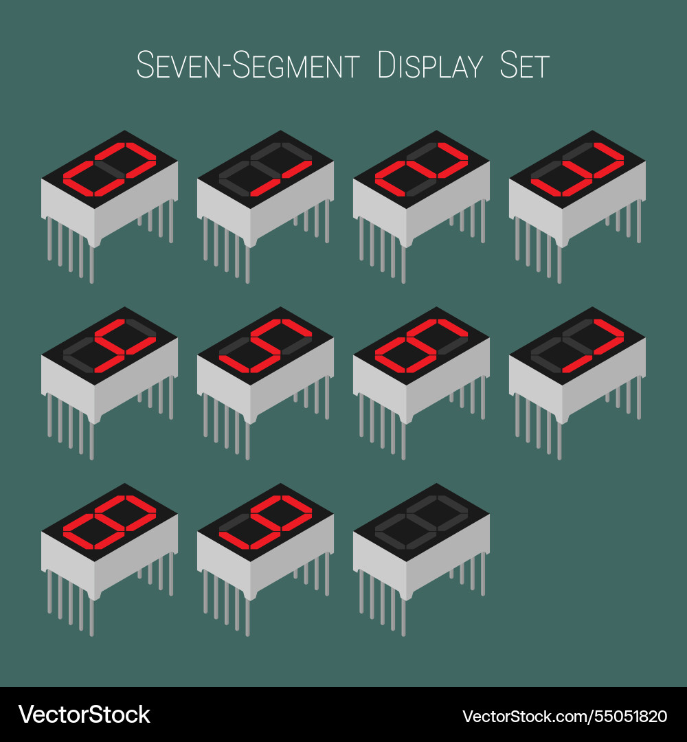 Isometric seven segment display set vector image