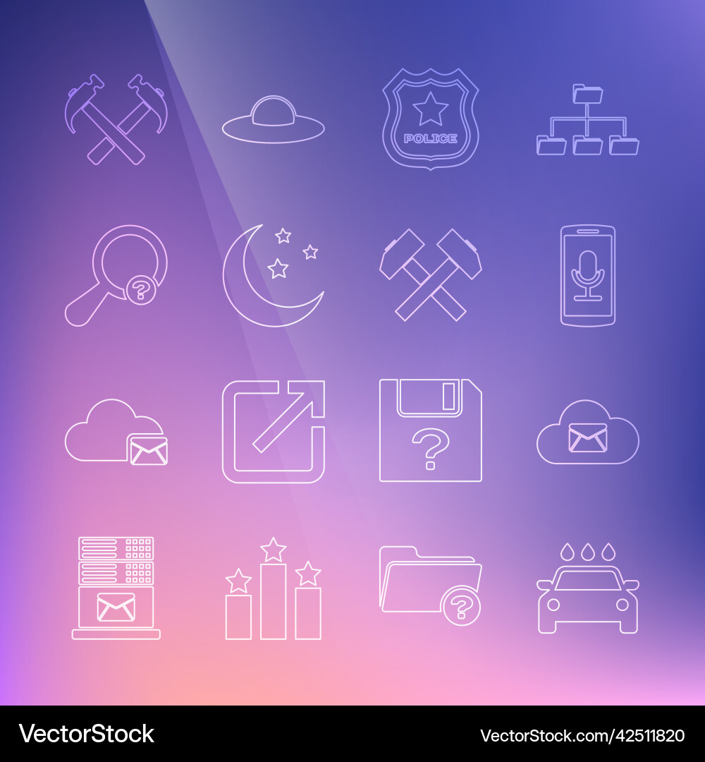 Set line car wash cloud mail server mobile Set line car wash cloud mail server mobile vector image