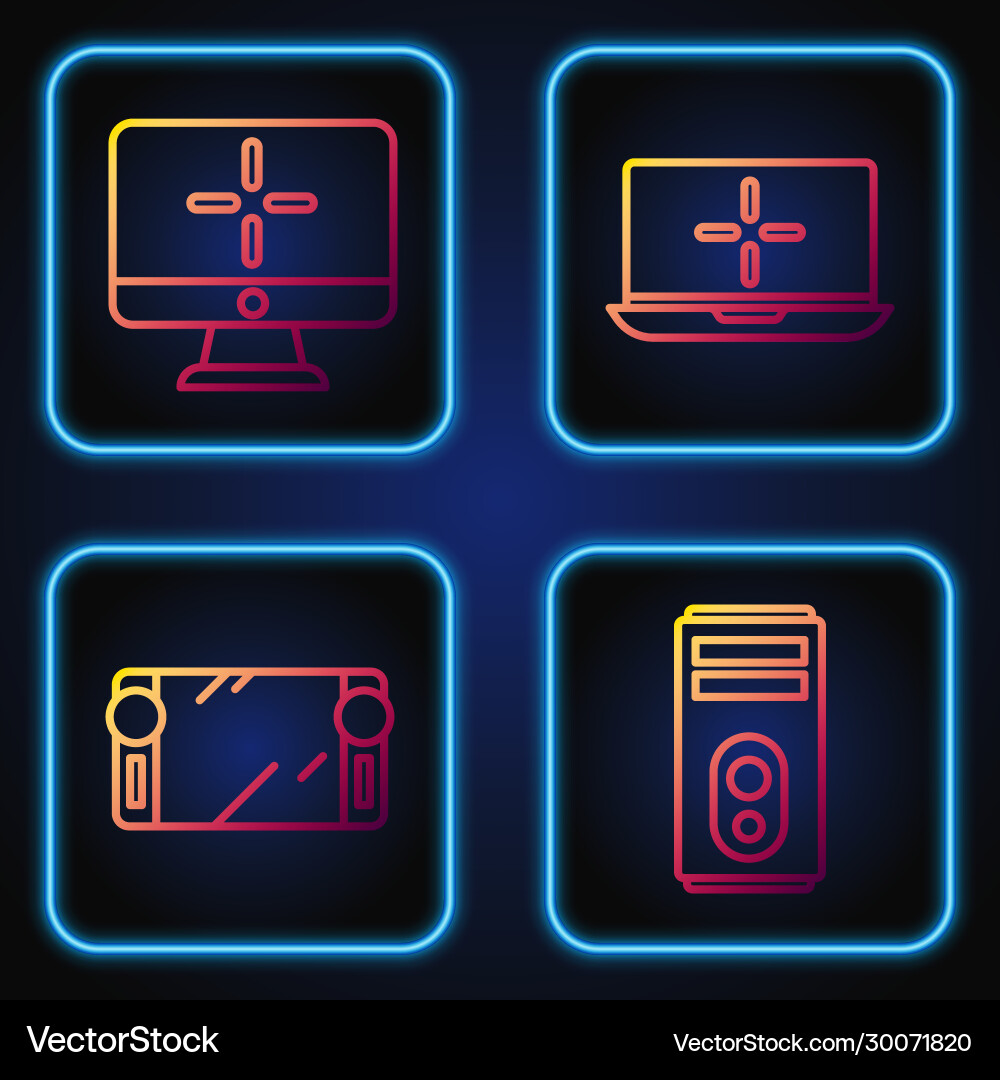 Set line computer portable video game console Set line computer portable video game console vector image