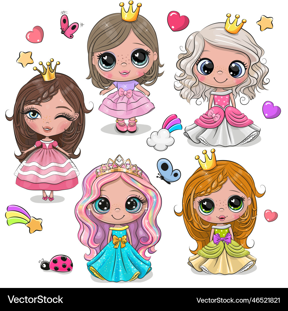 Adorable Cartoon Prinzessinnen vektorbild