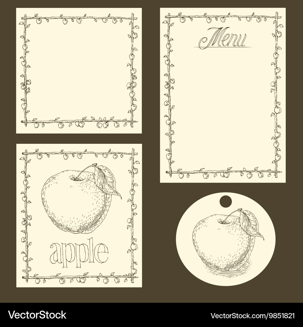 Apple menu pages card and tag design set Vector Image
