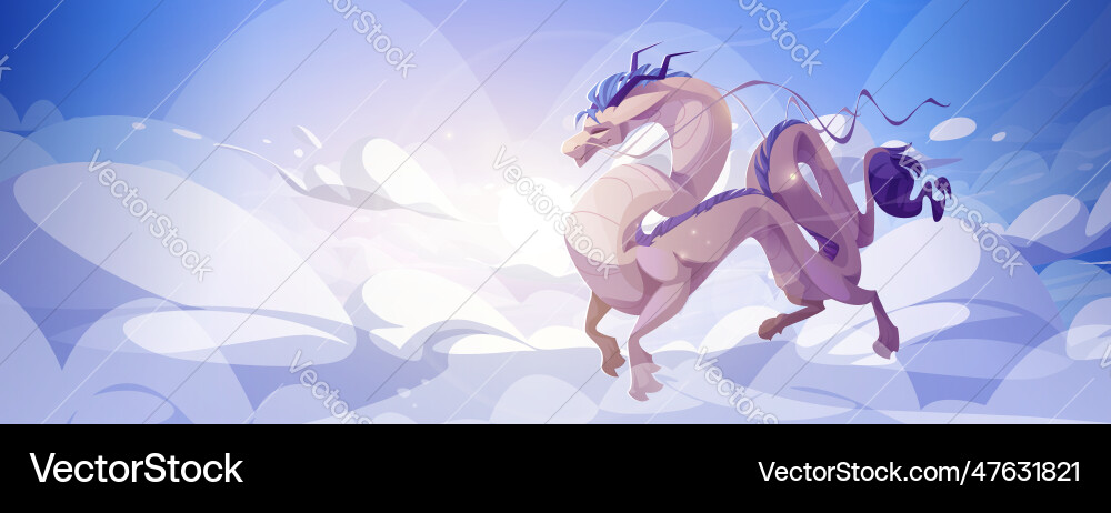 Cartoon dragon flying above clouds vector image