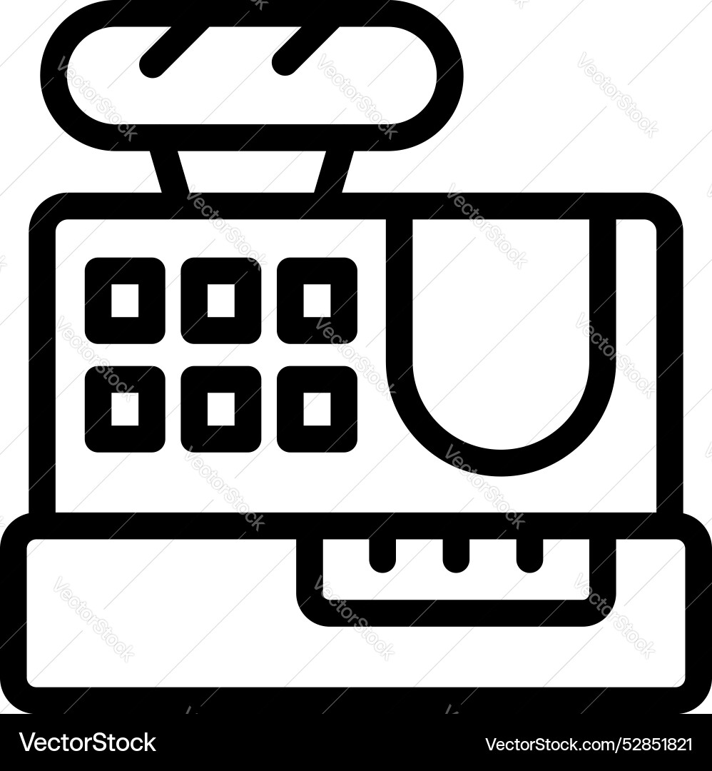 Cash register displaying bread representing bakery Cash register displaying bread representing bakery Vector Image