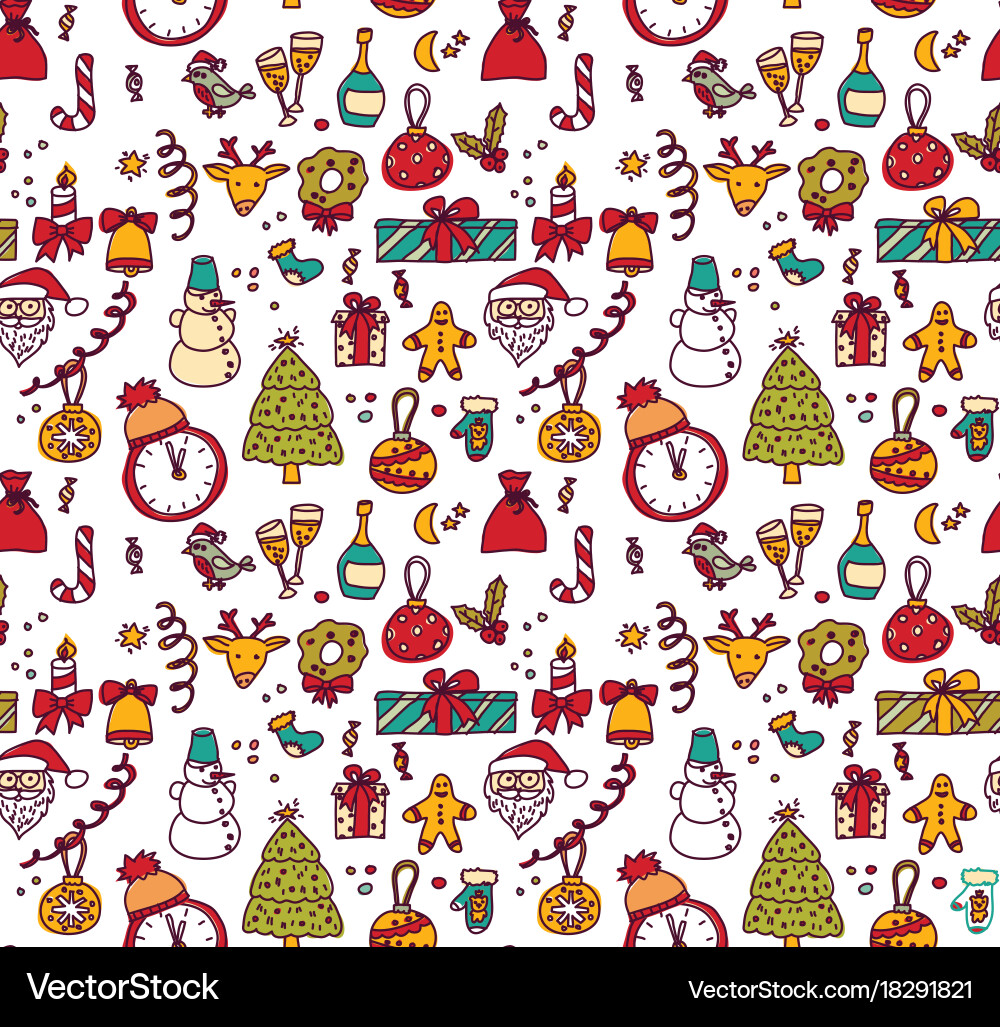 Christmas Objects White Seamless Pattern vector image