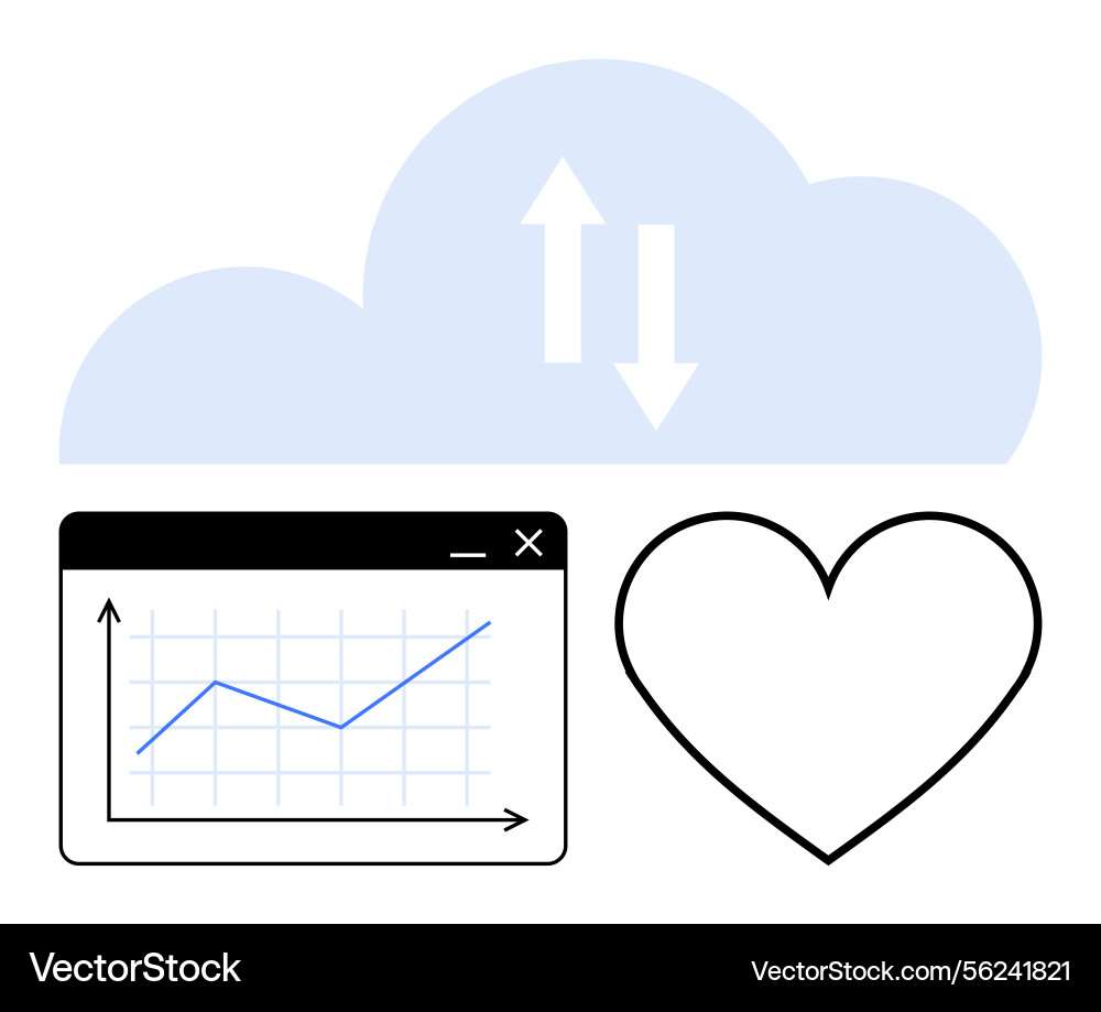 Cloud data sharing with analytics and heart icon Cloud data sharing with analytics and heart icon vector image