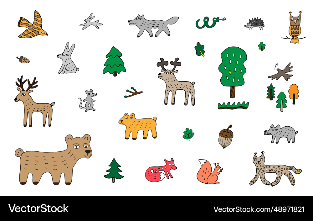 Cute forest animals - hand drawn doodles cartoons vector image