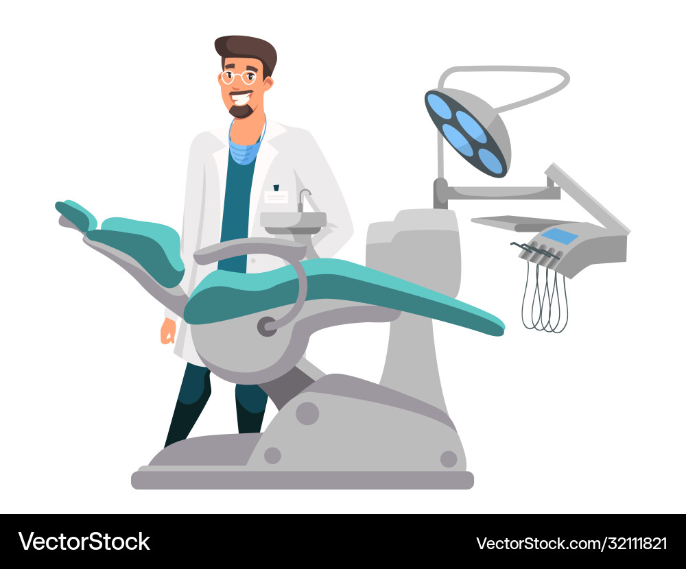 Dentist standing near adjustable operation chair Dentist standing near adjustable operation chair vector image