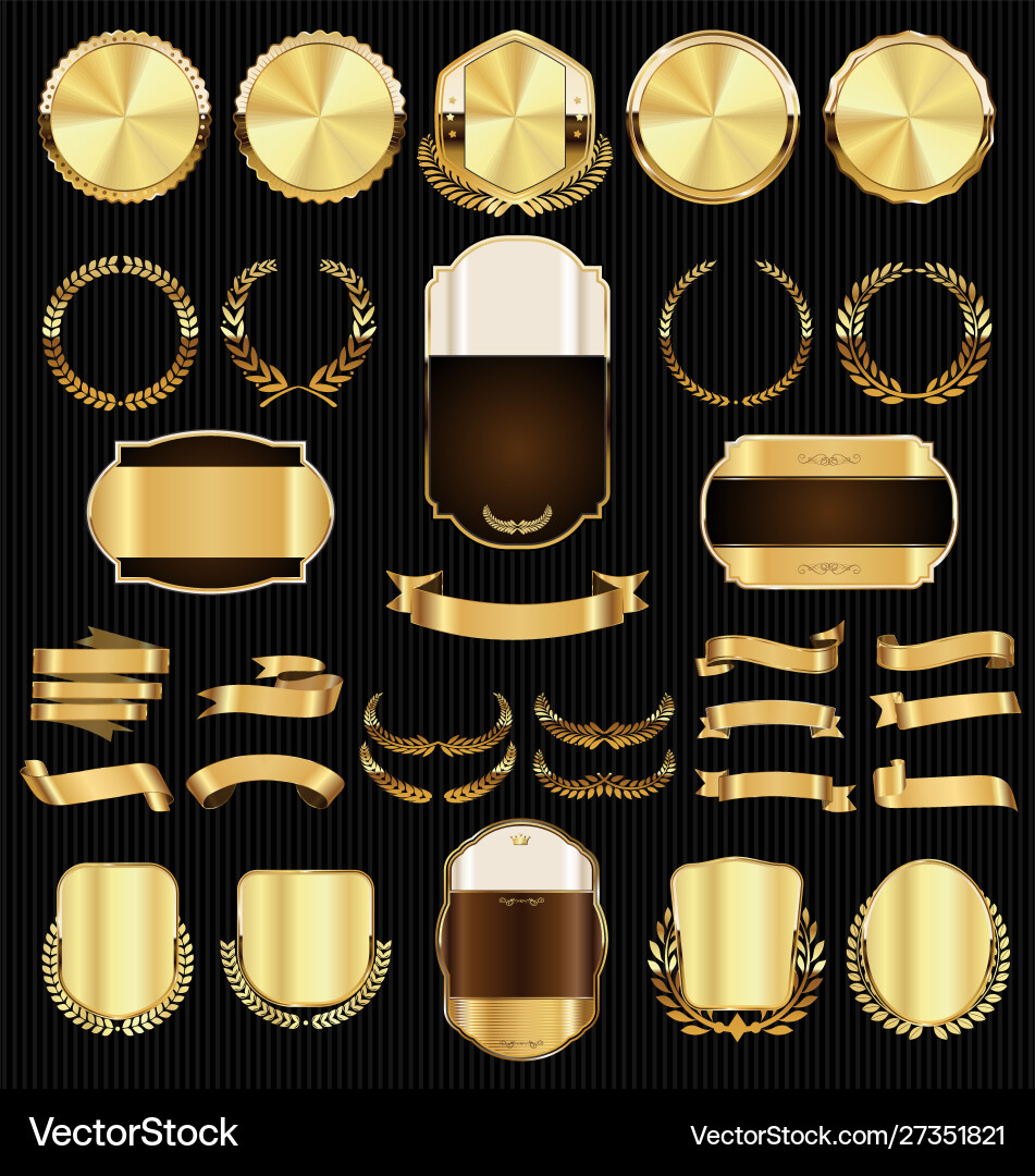 Eine goldene Sammlung verschiedene Abzeichen und Etiketten 2 Eine goldene Sammlung verschiedene Abzeichen und Etiketten 2 vektorbild