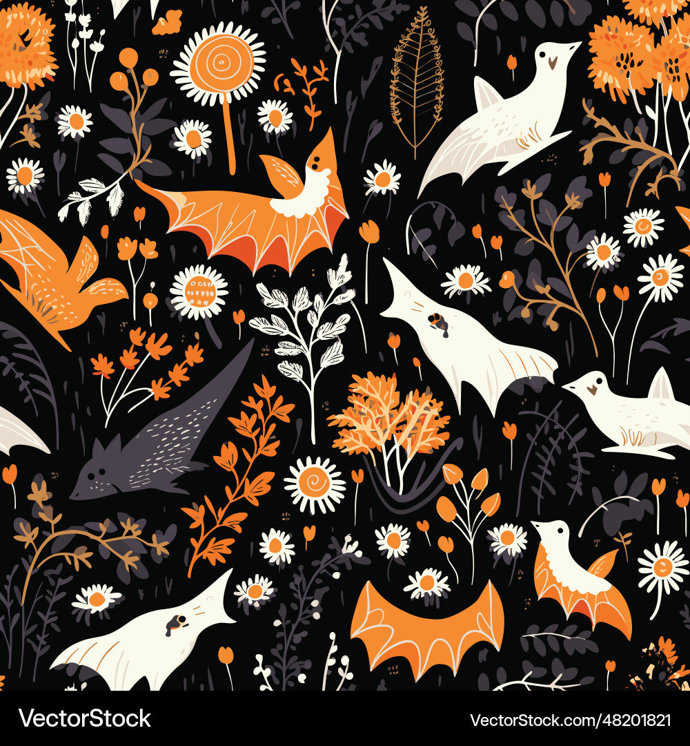 Ghostly pattern black background with ghosts Ghostly pattern black background with ghosts vector image