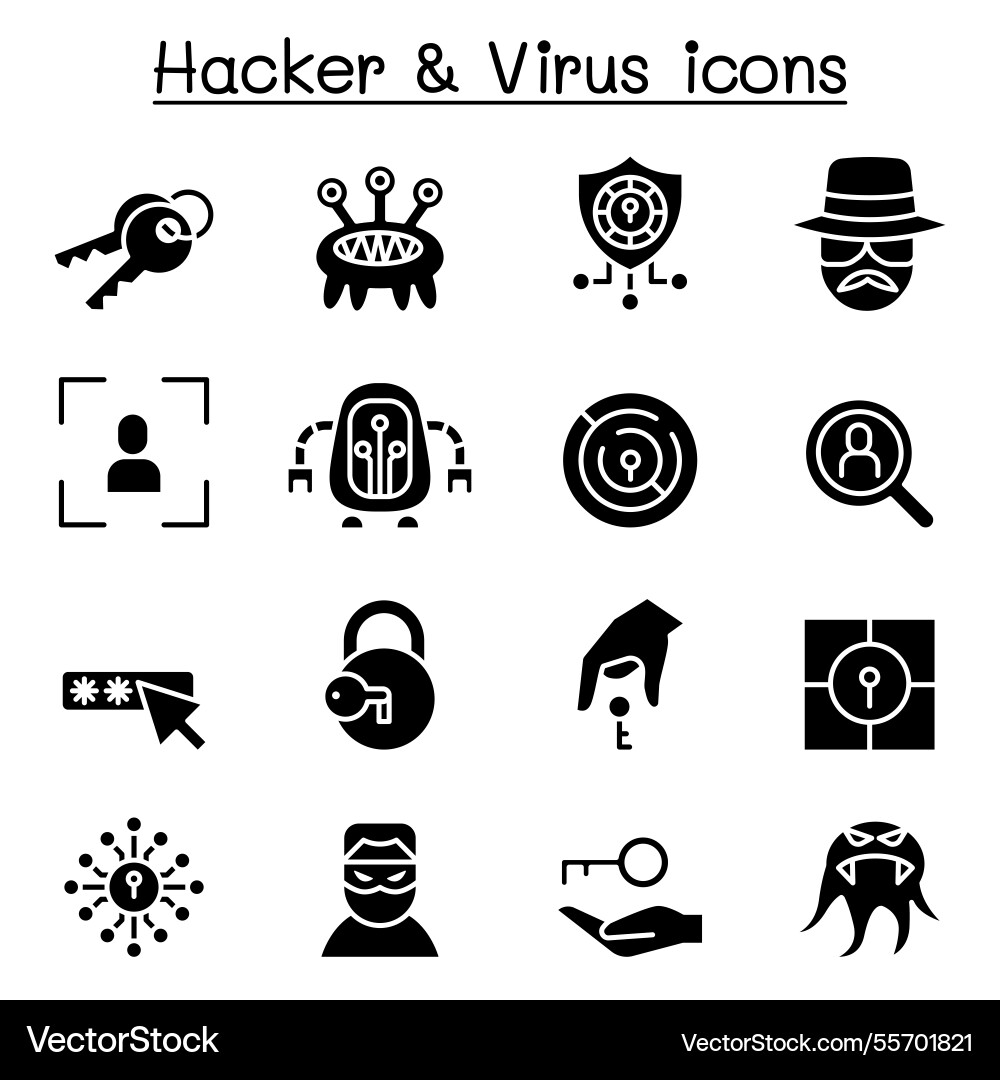Hacker icon set in glyph style Hacker icon set in glyph style vector image