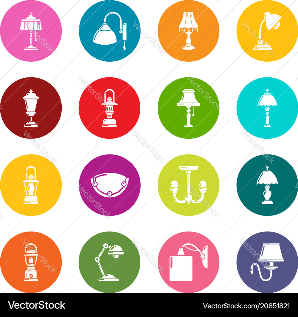 Lamp icons set colorful circles Lamp icons set colorful circles vector image