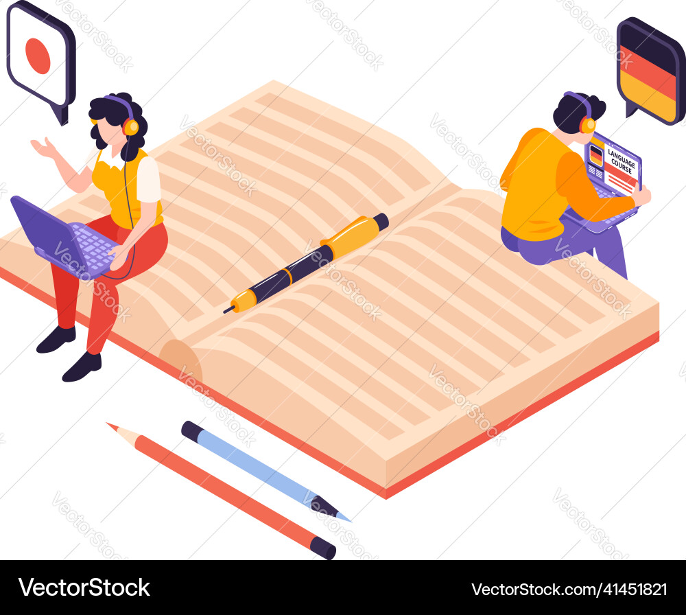 Language course notebook composition Vector Image