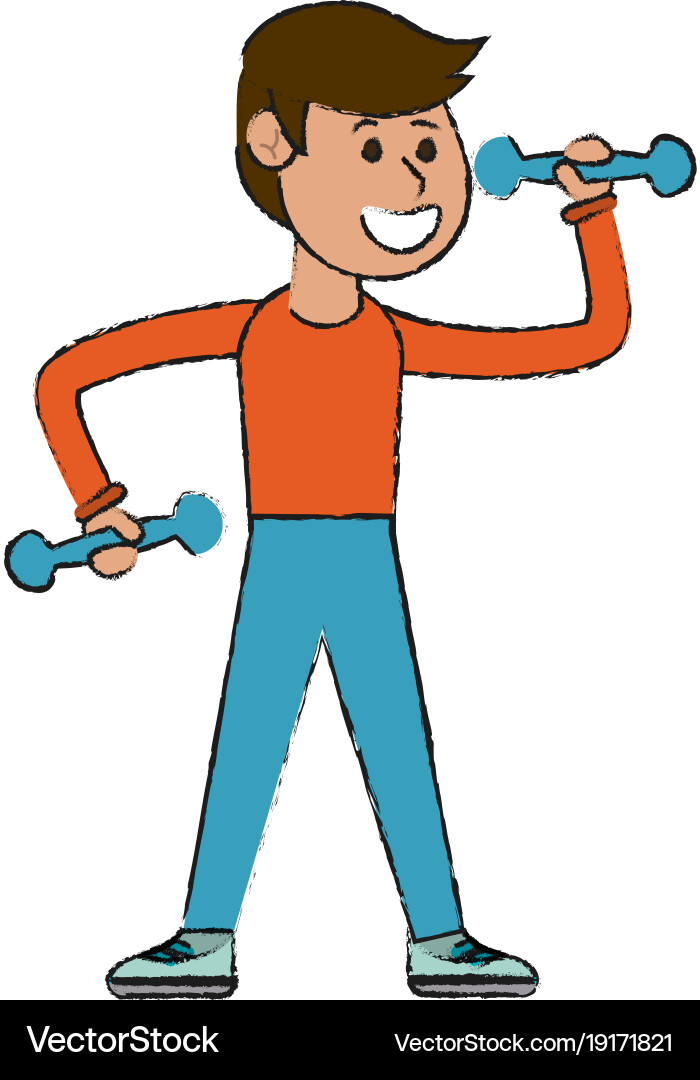 Man doing exercise with dumbbells cartoon vector image