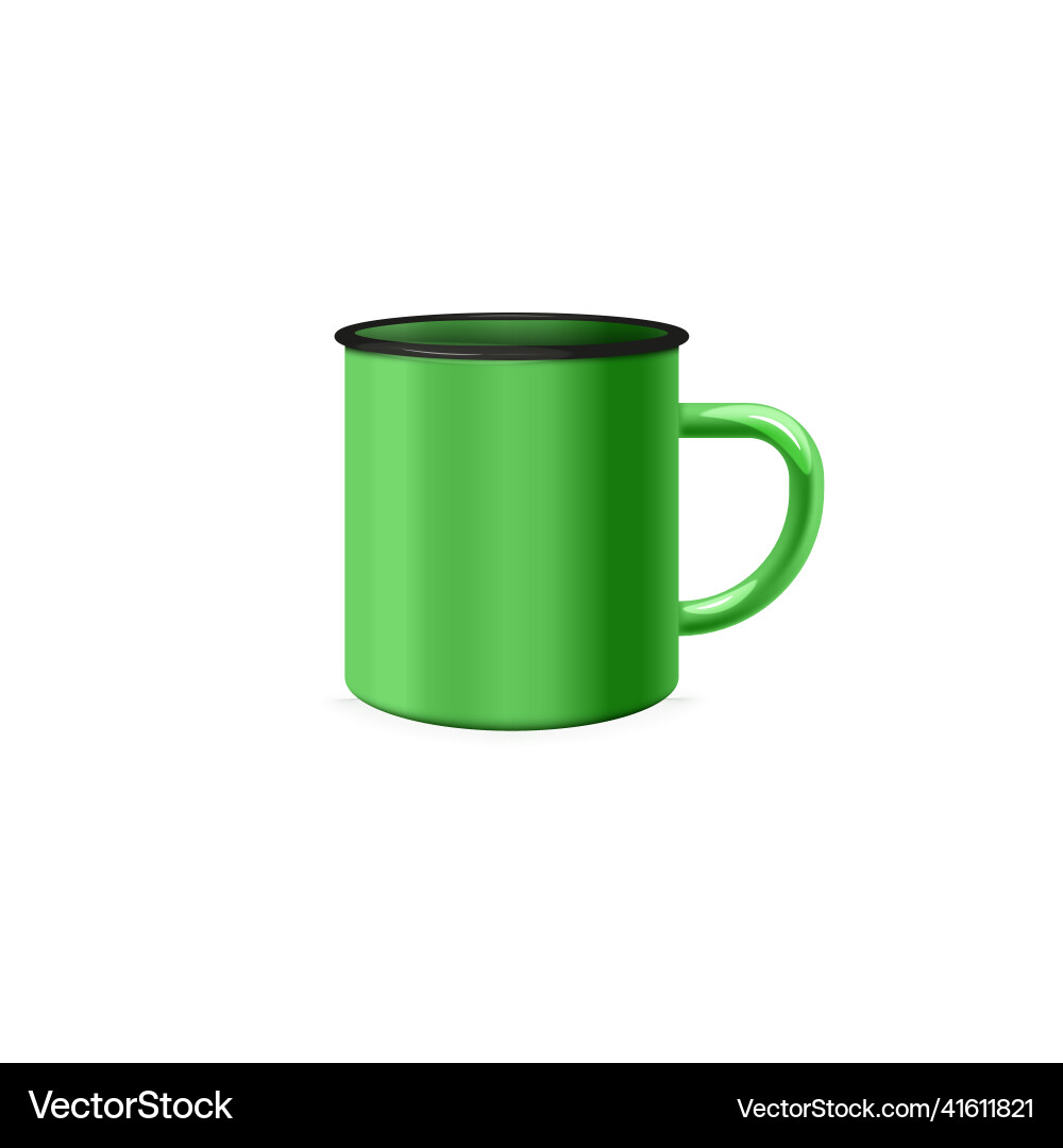 Realistische grüne Emaille Tasse im 3D-Stil Realistische grüne Emaille Tasse im 3D-Stil vektorbild