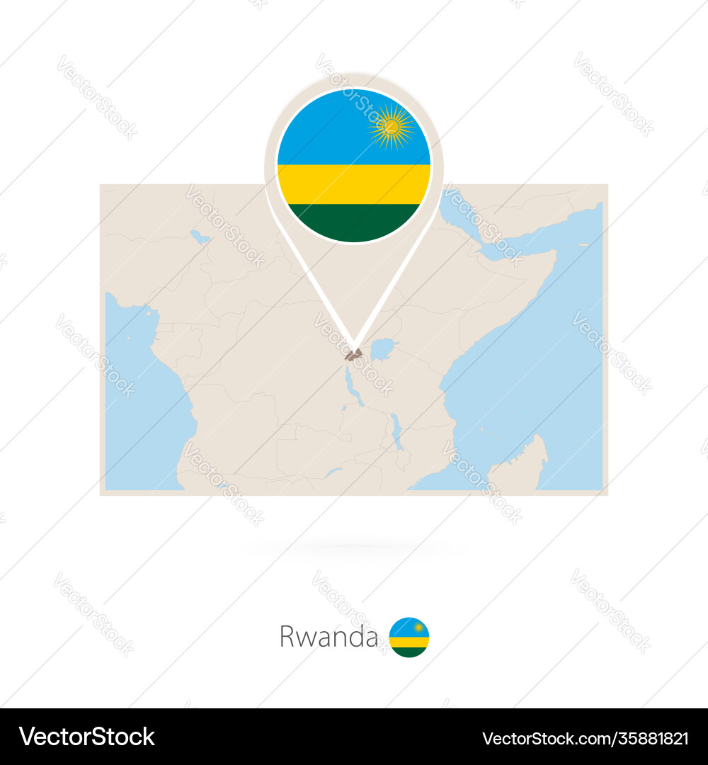 Rectangular map rwanda with pin icon vector image