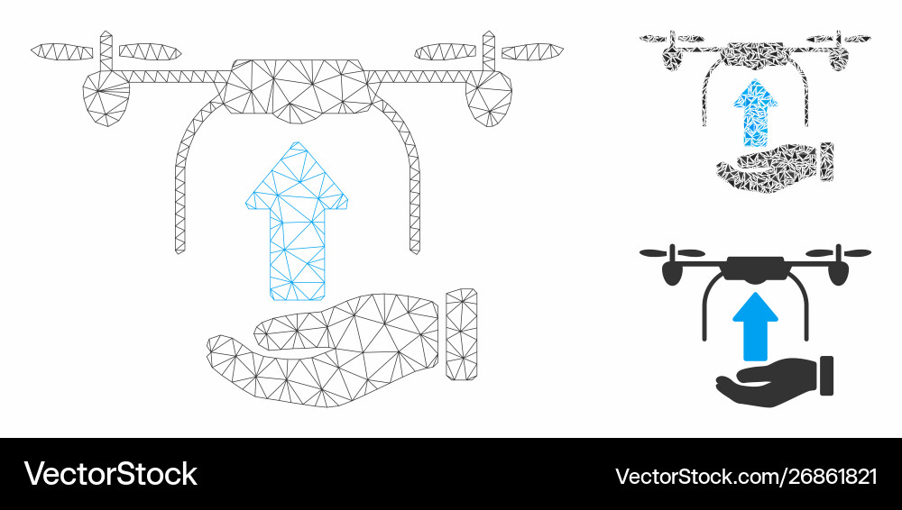 Send drone hand mesh network model Send drone hand mesh network model vector image
