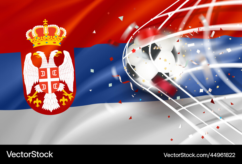 Ball in the soccer net goal concept with flag Ball in the soccer net goal concept with flag vector image