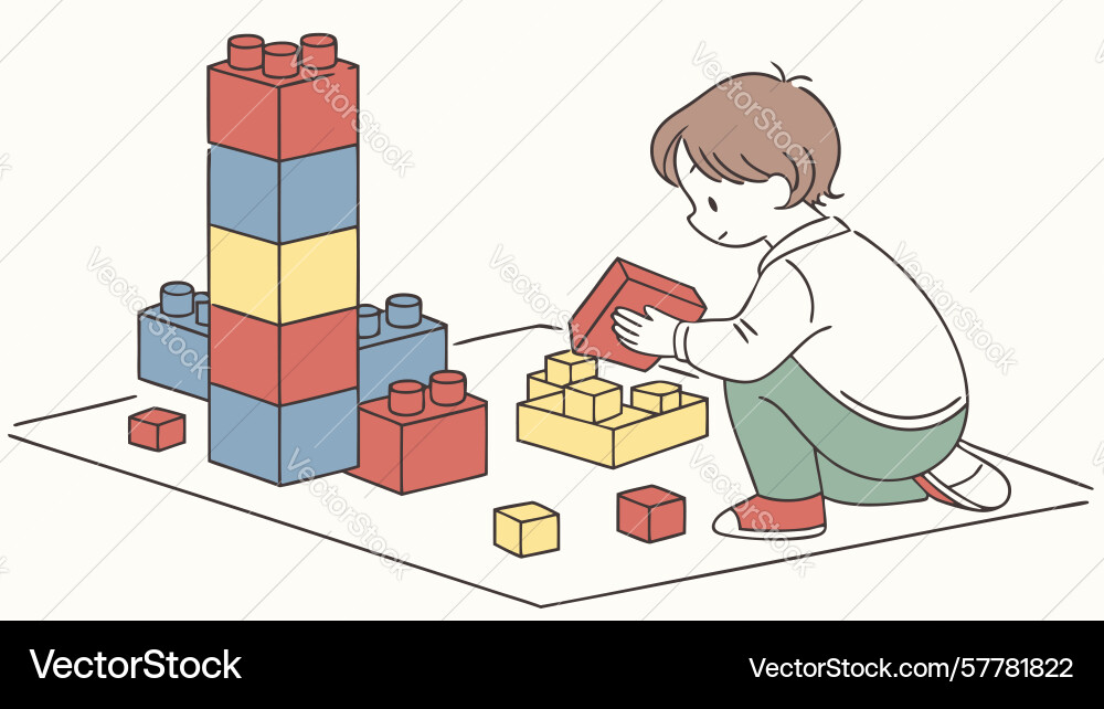 Child building large structures with blocks Vector Image