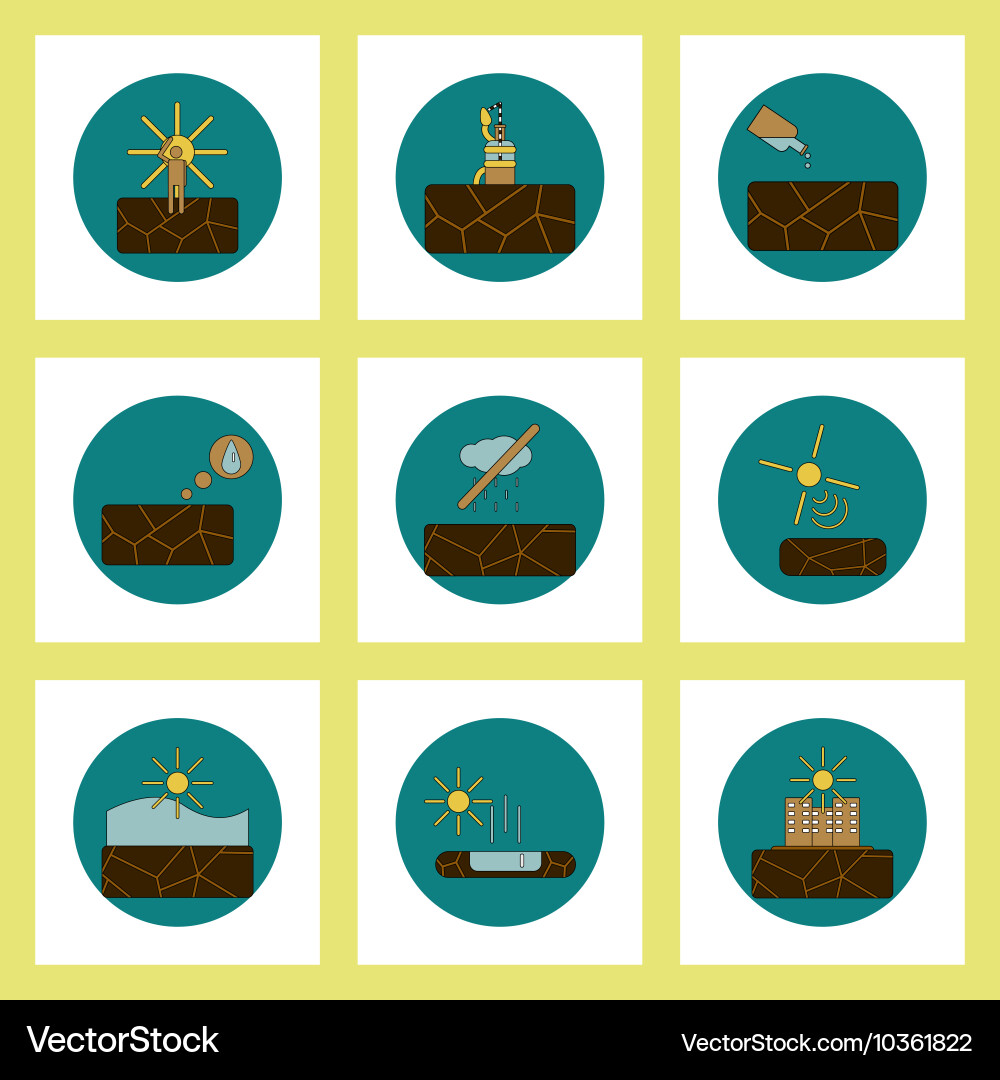 Collection of icons in flat style drought vector image