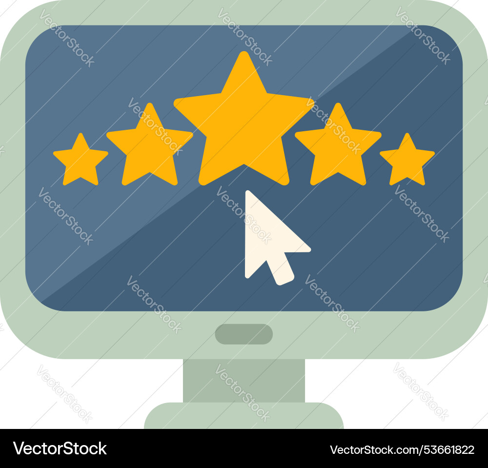Computer monitor displaying five star rating Computer monitor displaying five star rating vector image