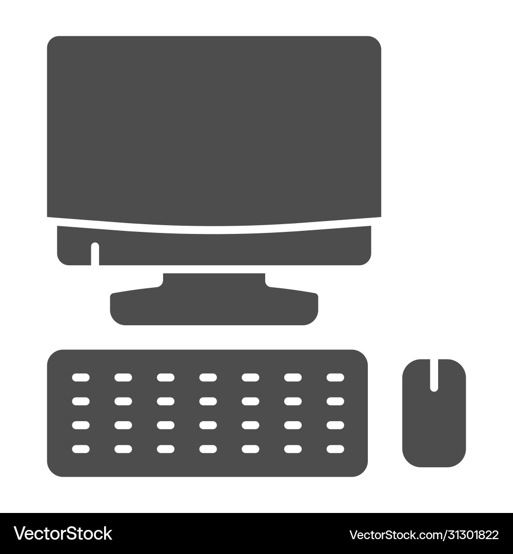 Computer monitor with keyboard and mouse solid Vector Image