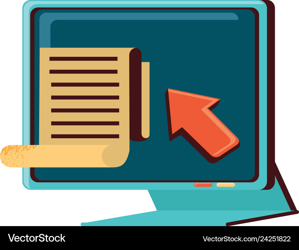 Computer monitor with paper receipt and arrow Computer monitor with paper receipt and arrow Vector Image