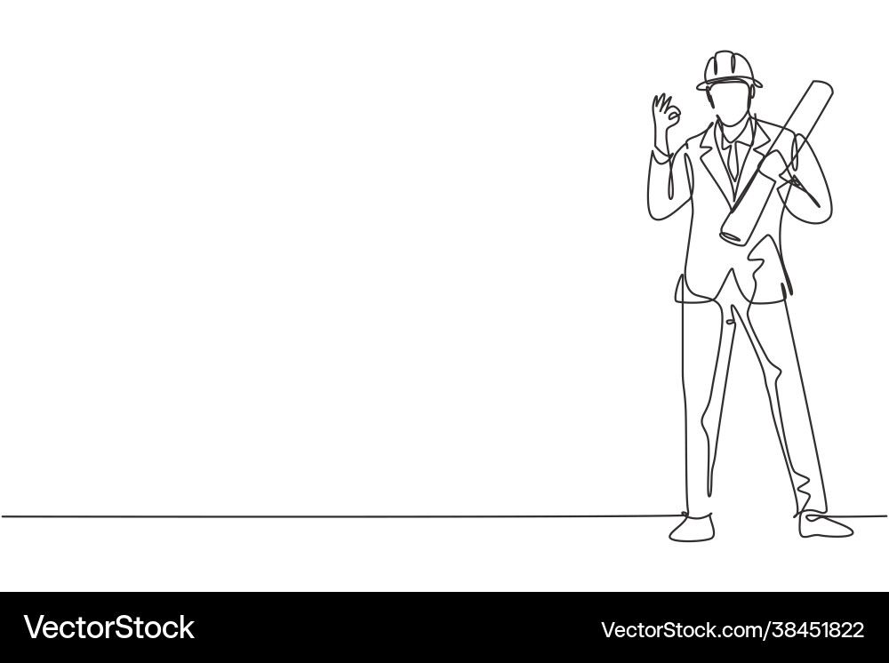 Continuous one line drawing architect stood Continuous one line drawing architect stood vector image