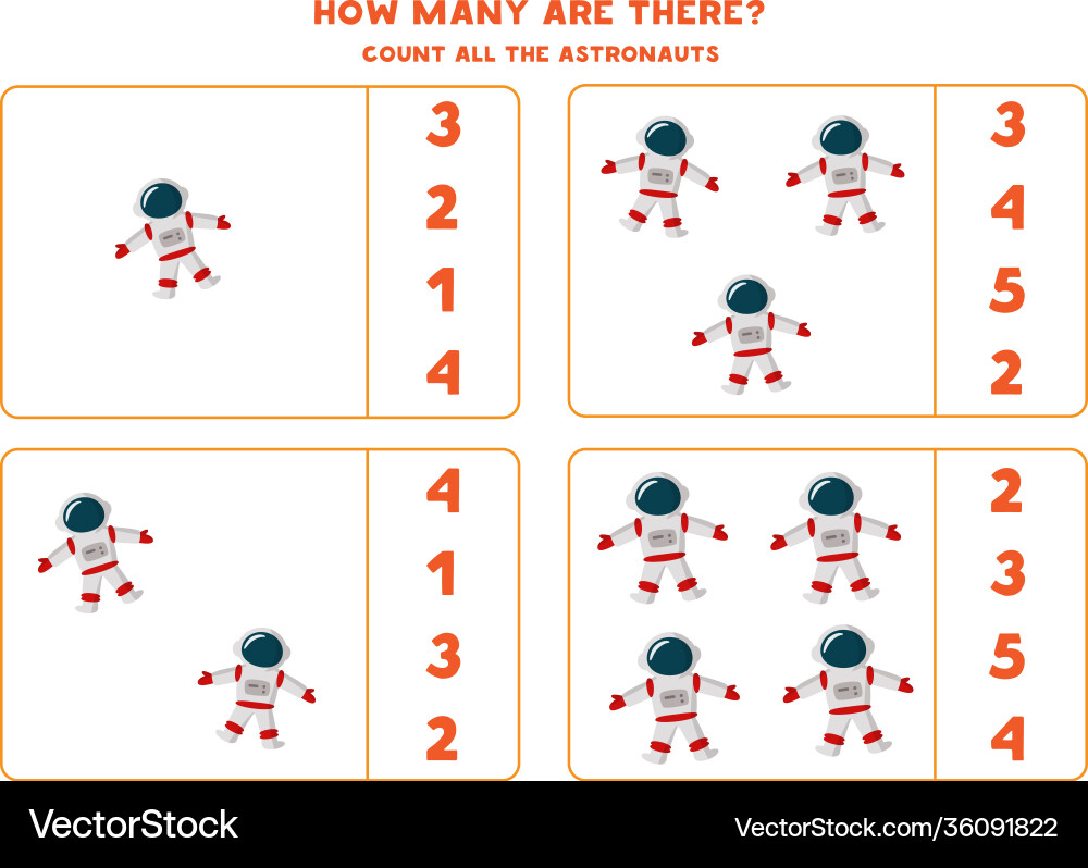 Counting game with cartoon astronauts math vector image